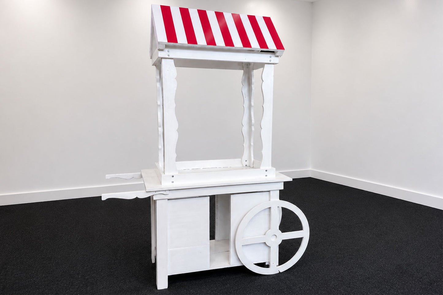 Popcorn Cart Hire Auckland – White with Red Stripe Canopy