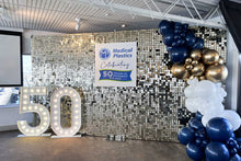 Load image into Gallery viewer, Decorative setup with custom sign and balloons, and large '50' sign.