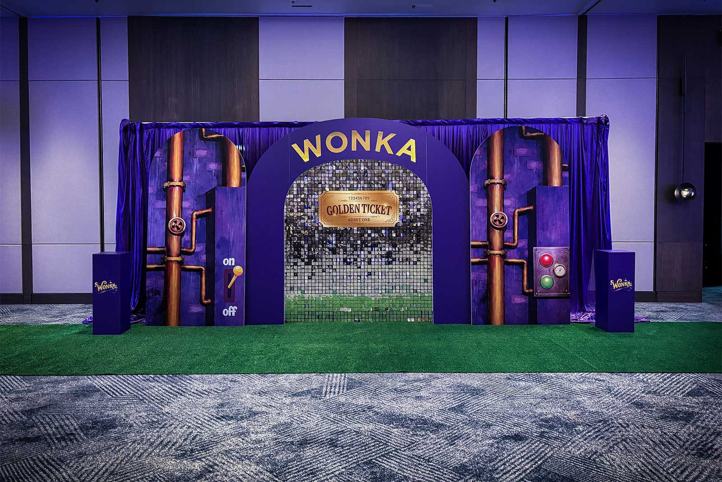 Willy Wonka Themed Backdrop setup for corporate event Auckland