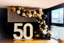 Load image into Gallery viewer, Event balloon garland styled around glowing marquee numbers