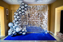 Load image into Gallery viewer, Balloon garland on shimmer wall decoration for backdrops and event styling, professionally installed in Auckland