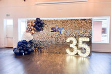 Load image into Gallery viewer, Corporate balloon garland with shimmer wall for events and celebrations, professionally installed in Auckland