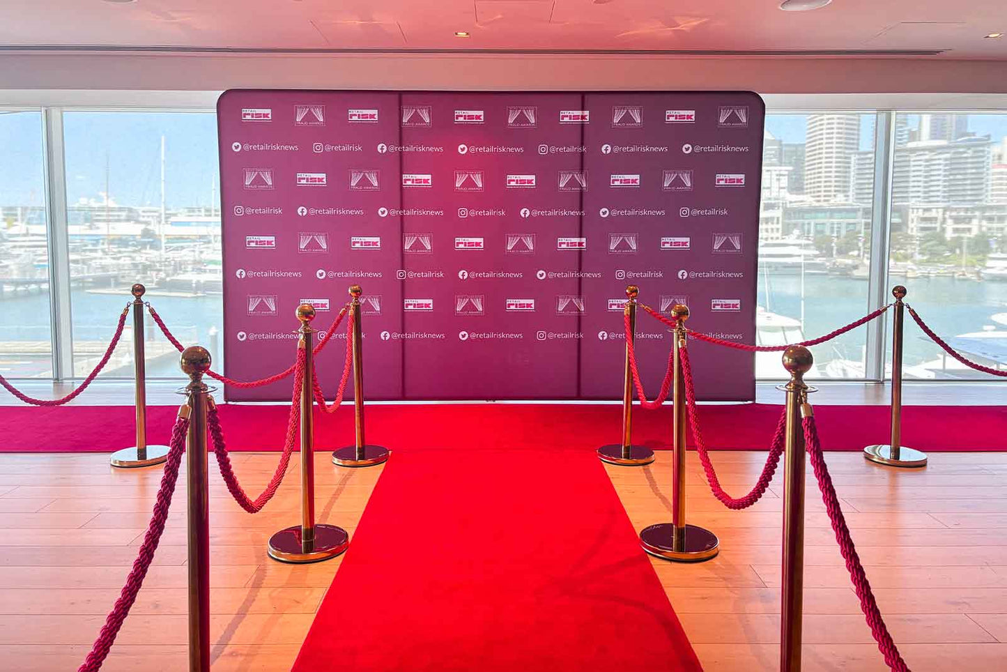 Event stanchions with ropes to define walkways and exclusive areas