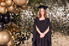 Load image into Gallery viewer, Graduation celebration in Auckland with white and gold shimmer wall backdrop