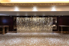 Load image into Gallery viewer, Large white gold shimmer wall backdrop for corporate or private events in Auckland