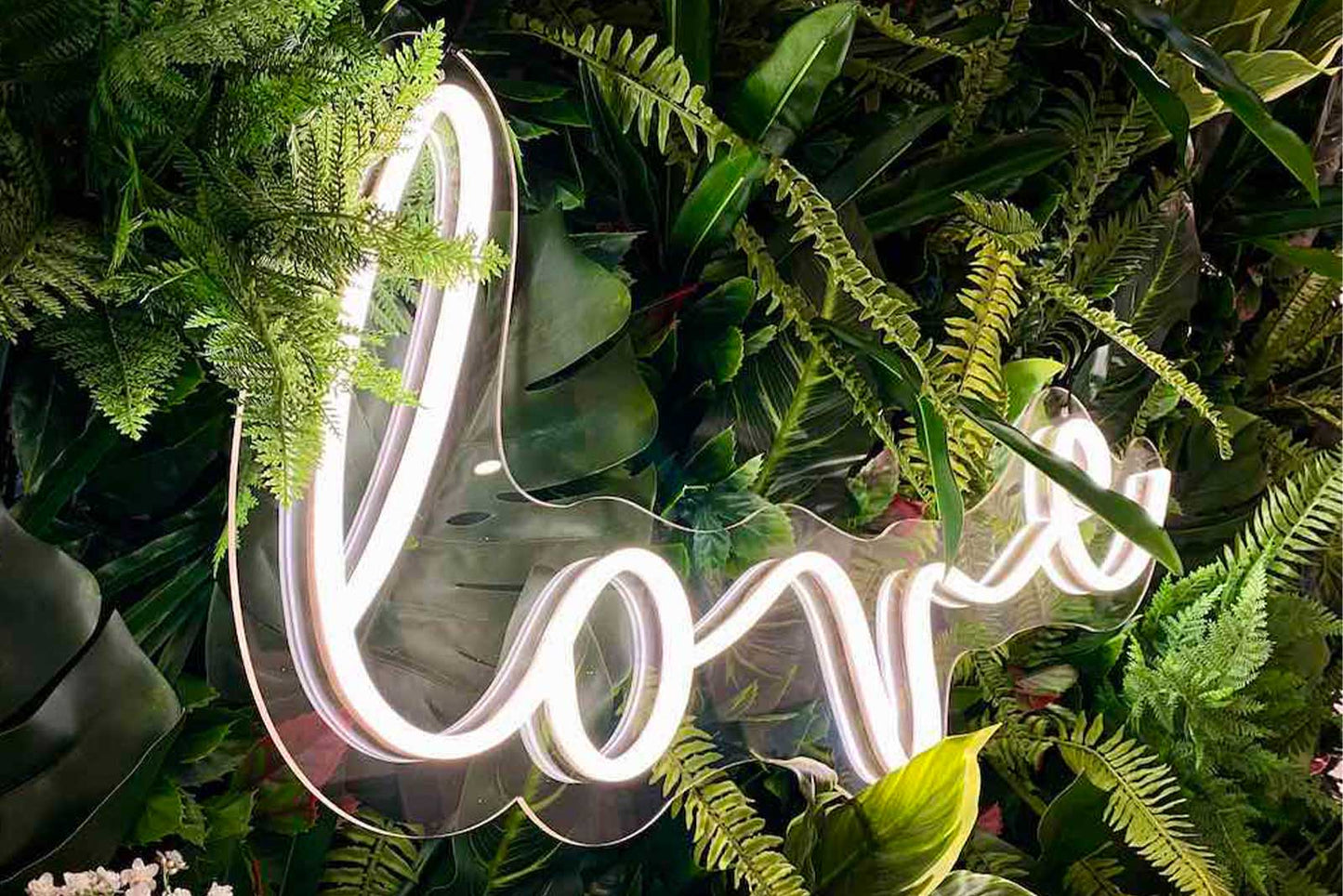 Love neon sign hire for weddings, engagements, birthdays, romantic celebrations and event backdrops in Auckland by Mad Dog Backdrops.