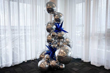 Load image into Gallery viewer, Silver foil ball tower for corporate event styling