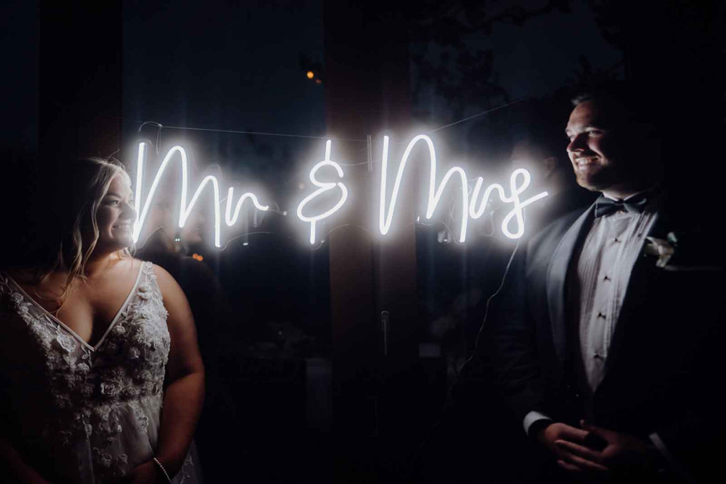 Mr & Mrs neon sign hire for weddings, receptions, or romantic celebrations