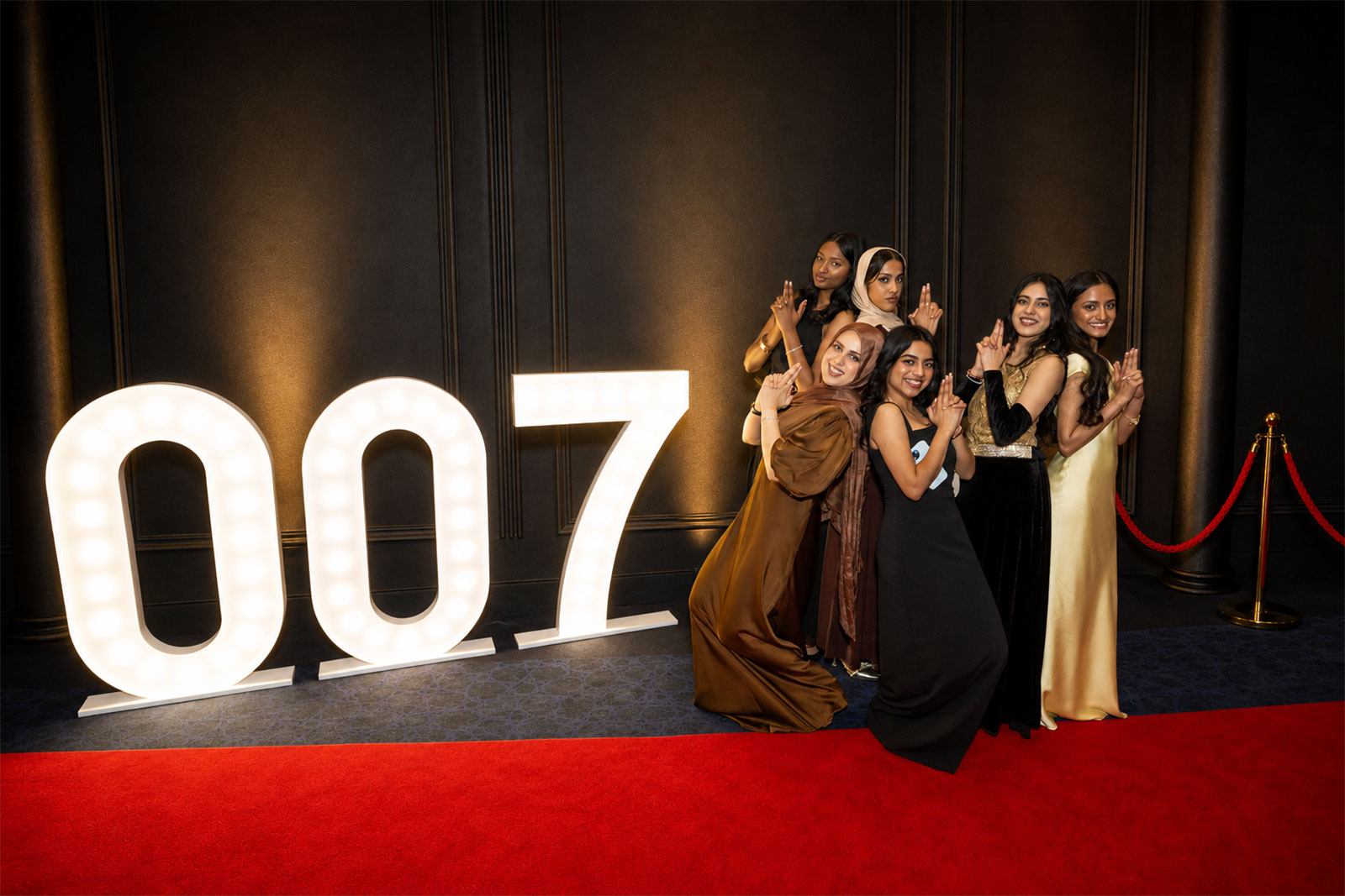 007 James Bond marquee lights and red carpet event entrance backdrop