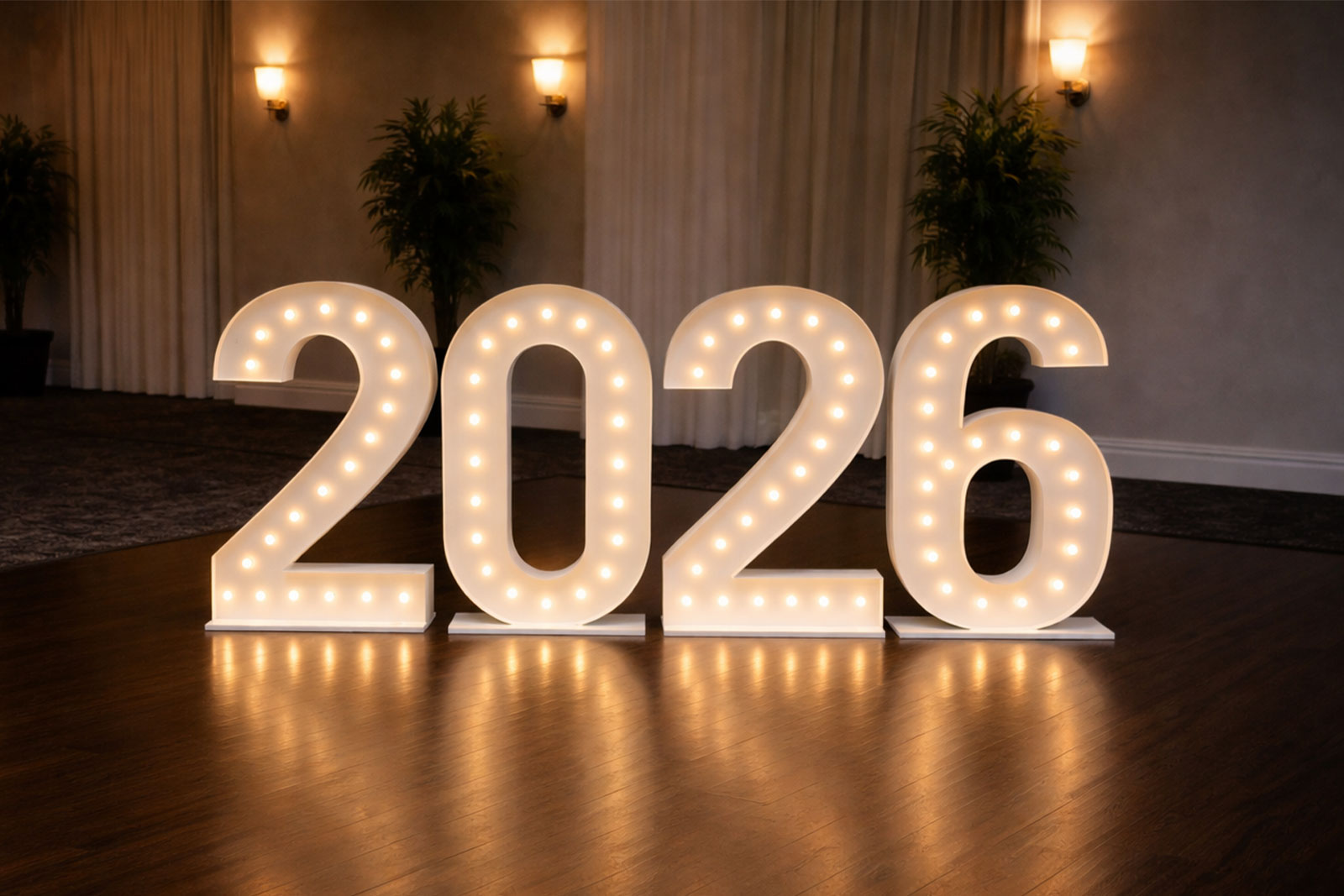 2026 marquee number lights for graduation or New Year event backdrop setup