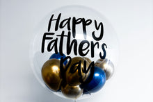 Load image into Gallery viewer, Balloon with &#39;Happy Father&#39;s Day&#39; text and gold, silver, and blue balloons on a white background

