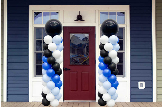 Freestanding balloon column for Auckland birthdays and events, styled by MBP-certified Mad Dog Backdrops.