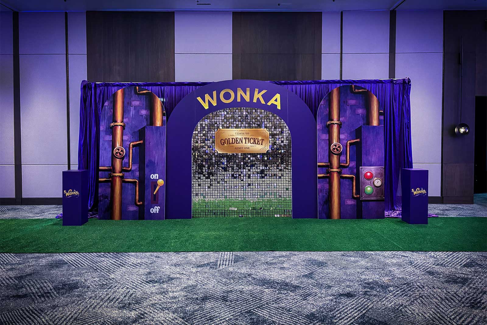 Willy Wonka Themed Backdrop setup for corporate event Auckland