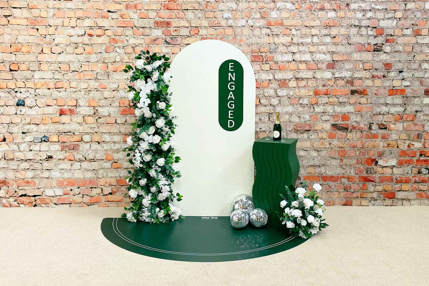 Artificial flower arrangements for hire to style engagement parties and photo backdrops