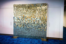Load image into Gallery viewer, White gold shimmer wall backdrop for corporate events in Auckland.
