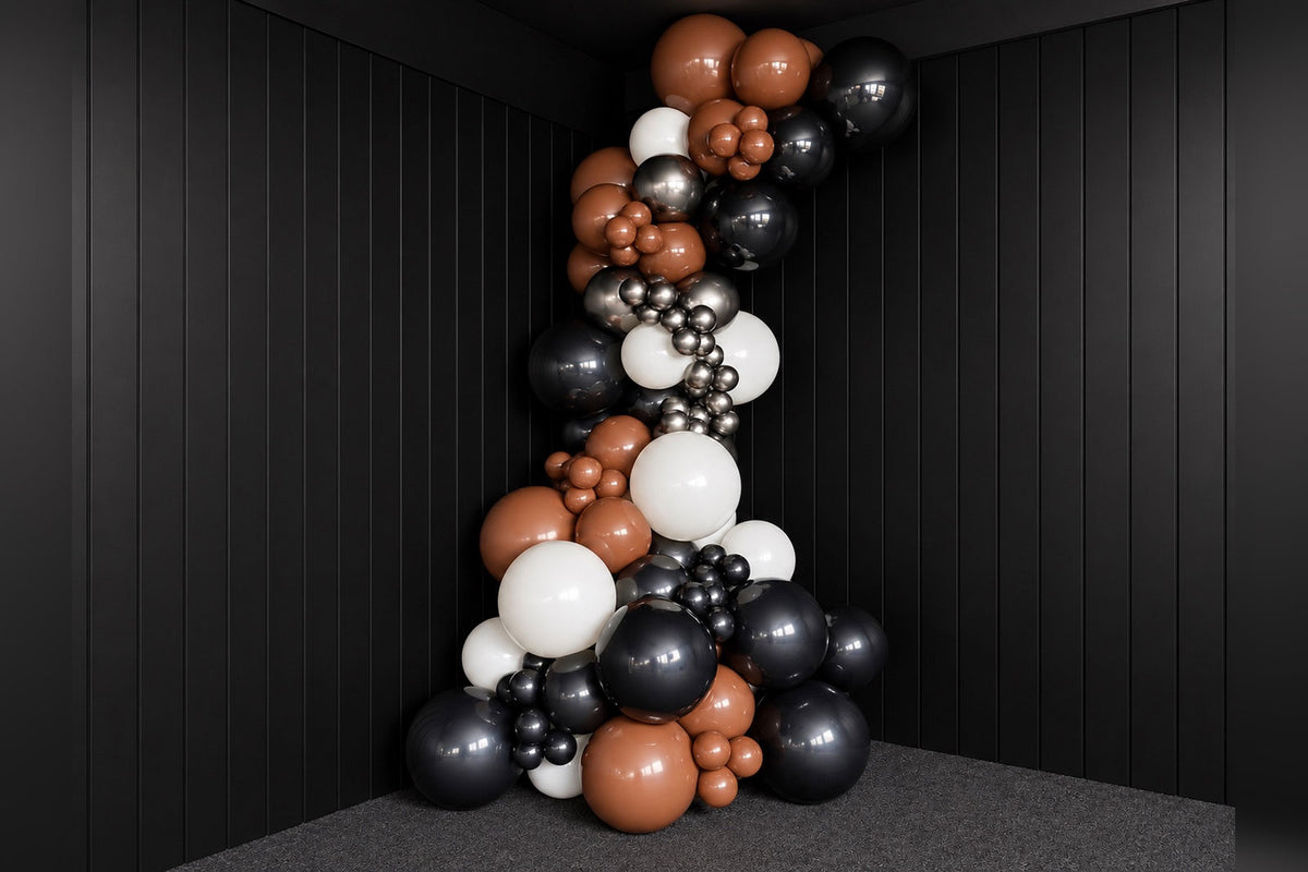 Balloon garland installation with colourful balloons for an event