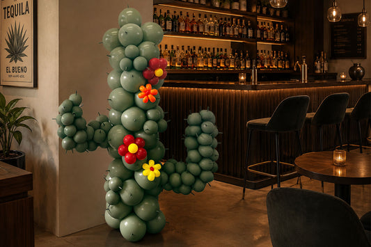 Cactus balloon sculpture for event hire in Auckland, perfect for Western, desert, fiesta, and themed celebrations.