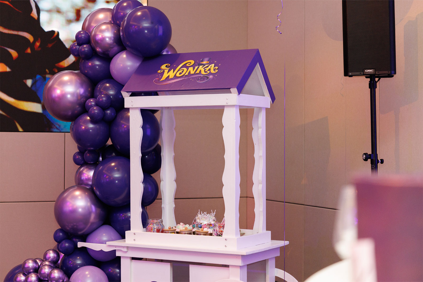 Candy cart sweet station hire for Willy Wonka themed events and parties in Auckland