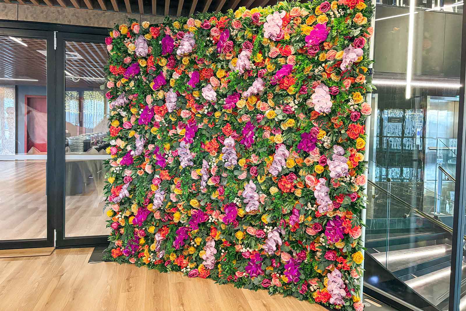 Premium flower wall backdrop for corporate conferences and meetings