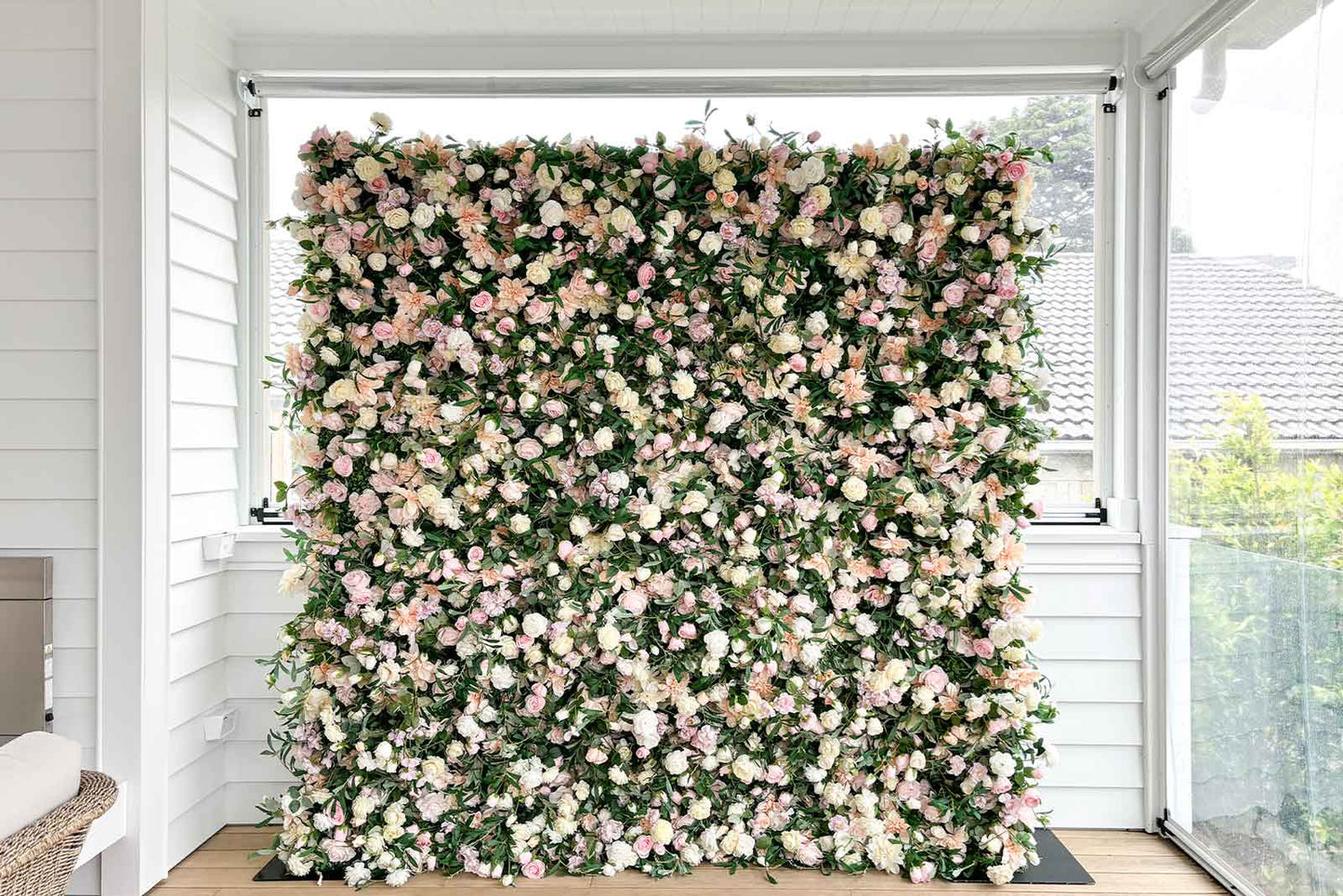 Flower wall backdrop for office events, conferences, and brand activations