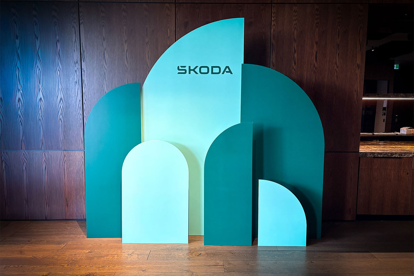Custom printed event arch backdrop designed for stylish celebrations and branded event hire setups