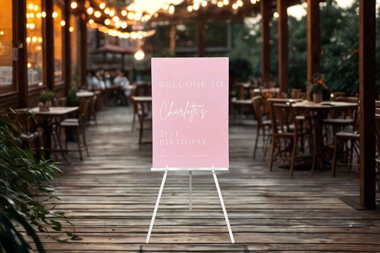 Custom sign displayed on easel for events