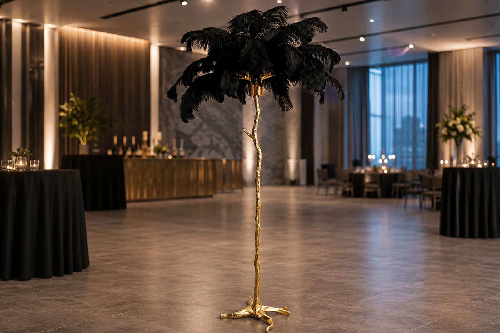 Decorative feather tree hire ideal for  award nights and luxury events.