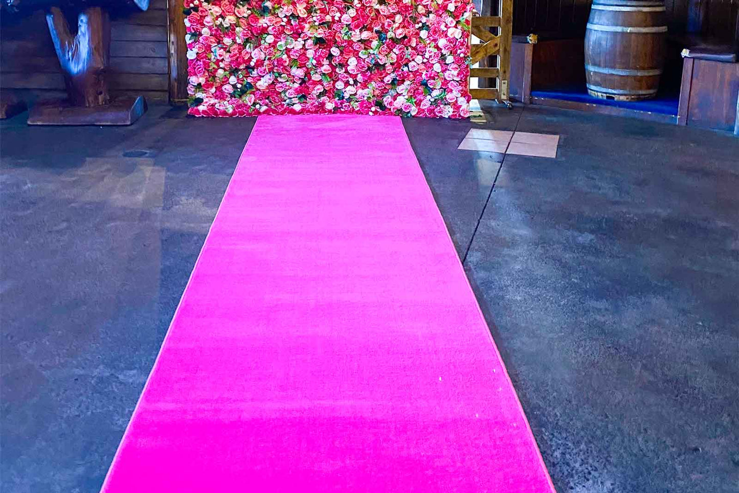 Disposable pink carpet runner for hire for baby showers, bridal showers, and events