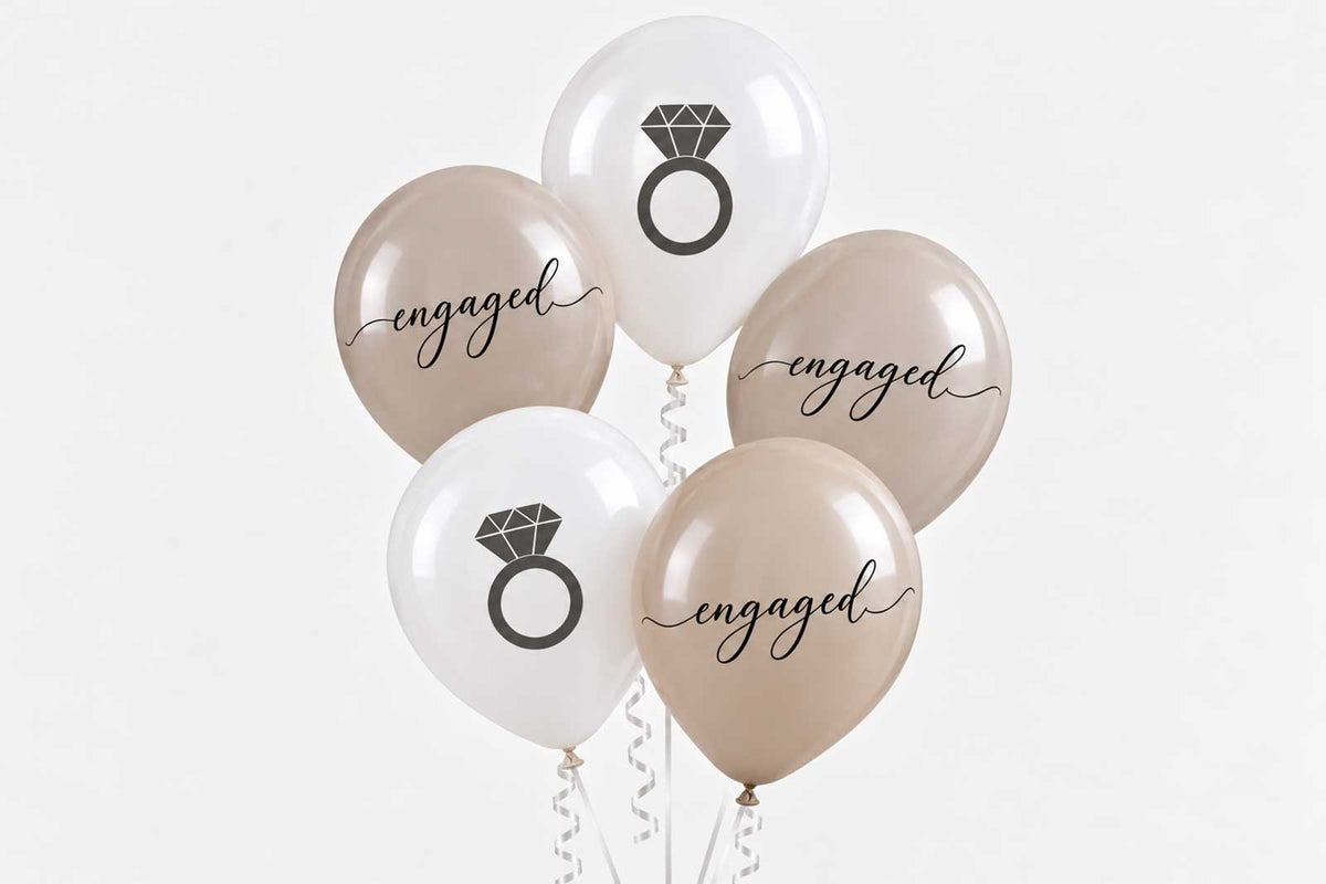 Engagement themed helium balloon bunch for celebrating a newly engaged couple