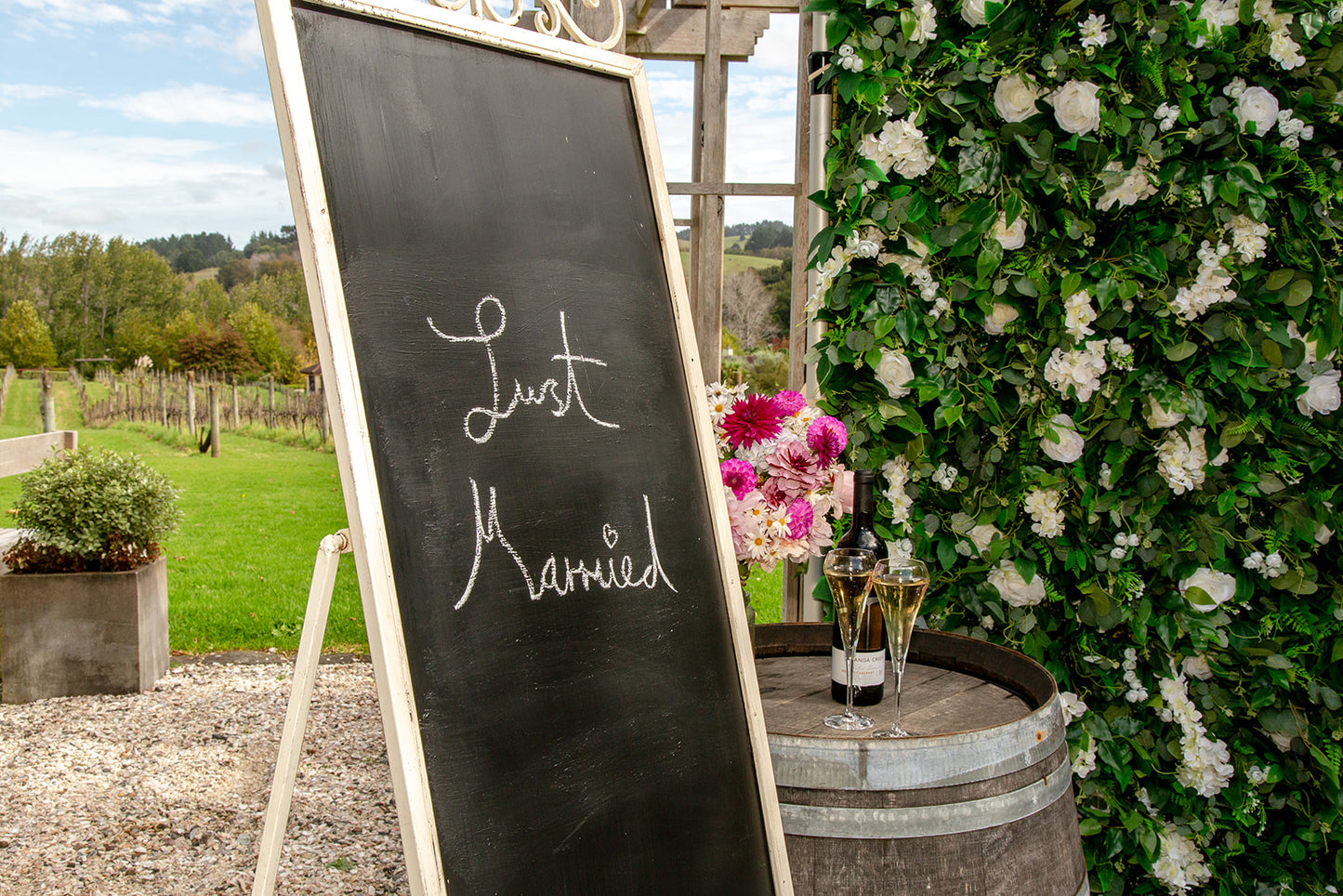 Flower wall backdrop for weddings, bridal photos, and romantic celebrations in Auckland NZ