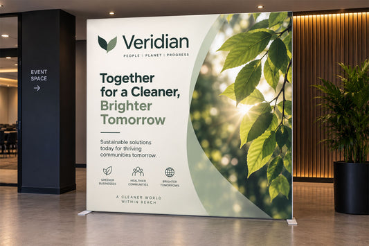 Freestanding SEG Lightbox media wall with vibrant illuminated graphic display