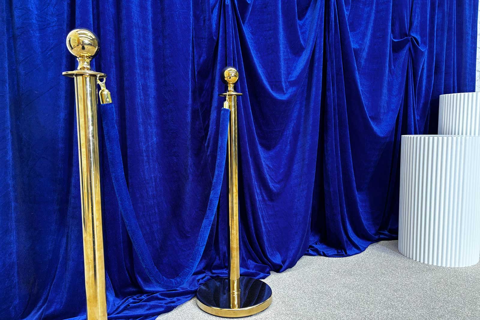 Hire royal blue draping for bold and sophisticated event styling and décor