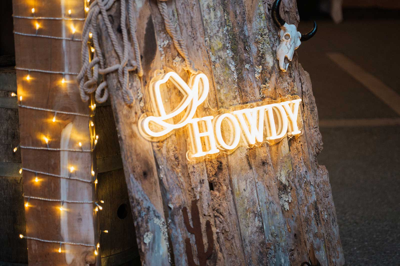 Howdy neon sign hire for parties, events, or western-themed celebrations