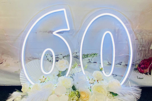 Light-up number 60 hire for birthdays, anniversaries and corporate events in Auckland