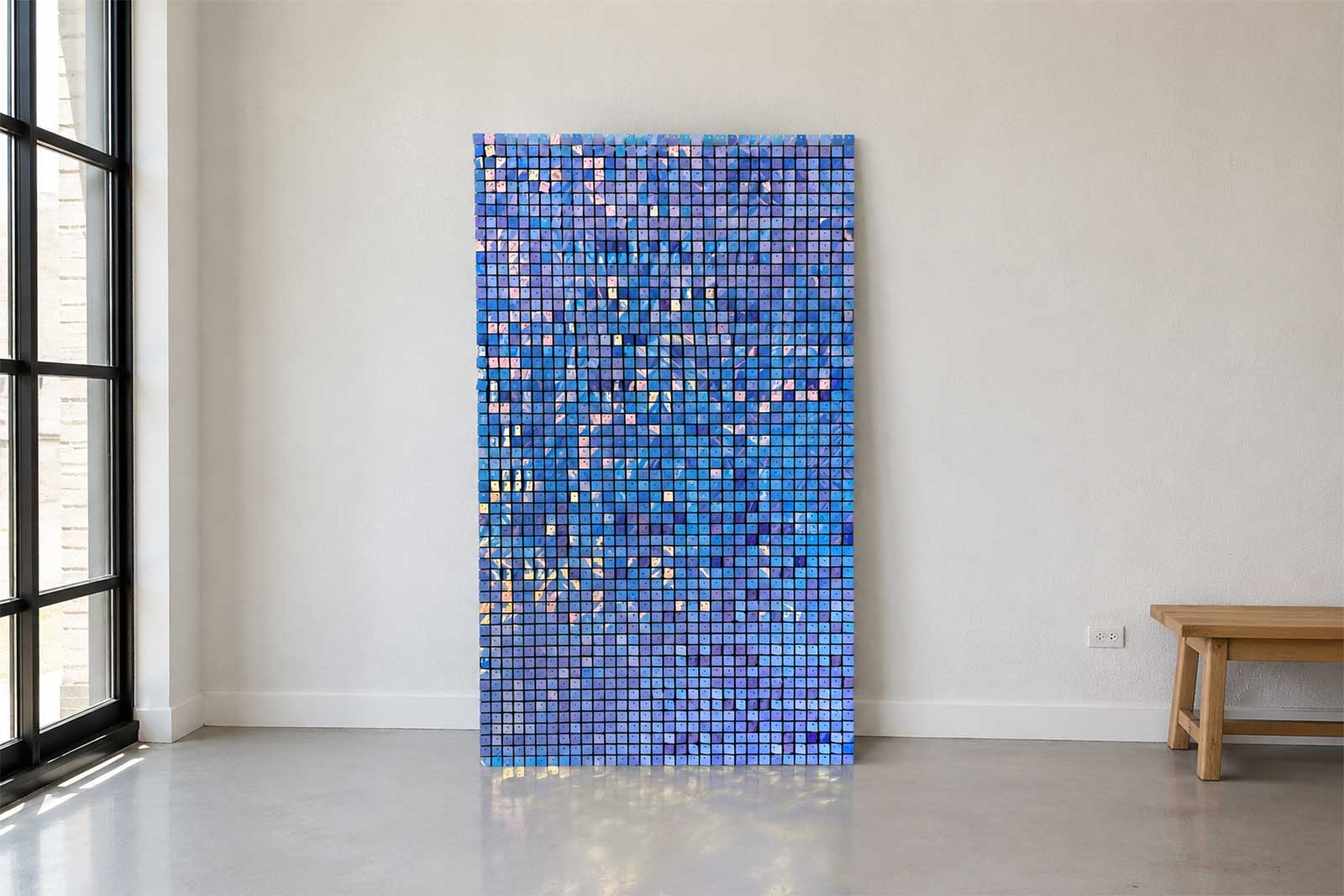Iridescent blue shimmer wall backdrop hire in Auckland for weddings, birthdays and corporate events