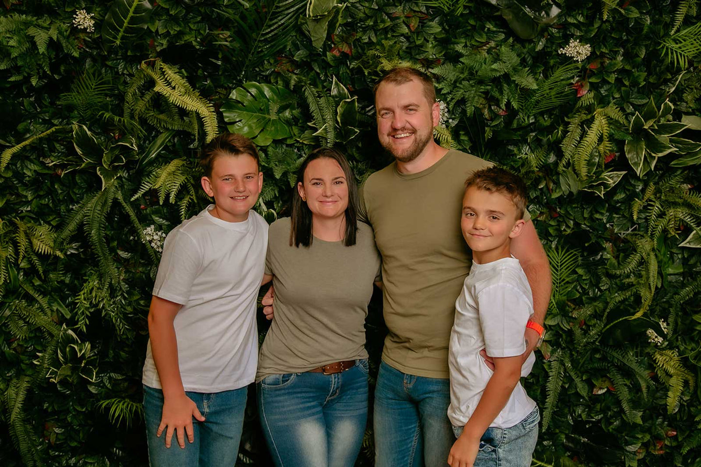 Jungle leaf feature wall designed for event hire, perfect for photo backdrops and themed parties