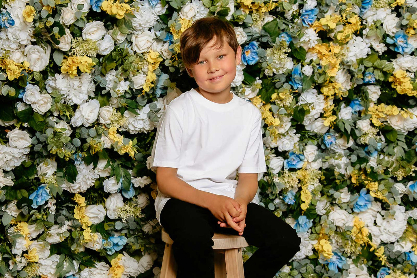 Colorful flower wall backdrop for children’s photoshoot and birthday party