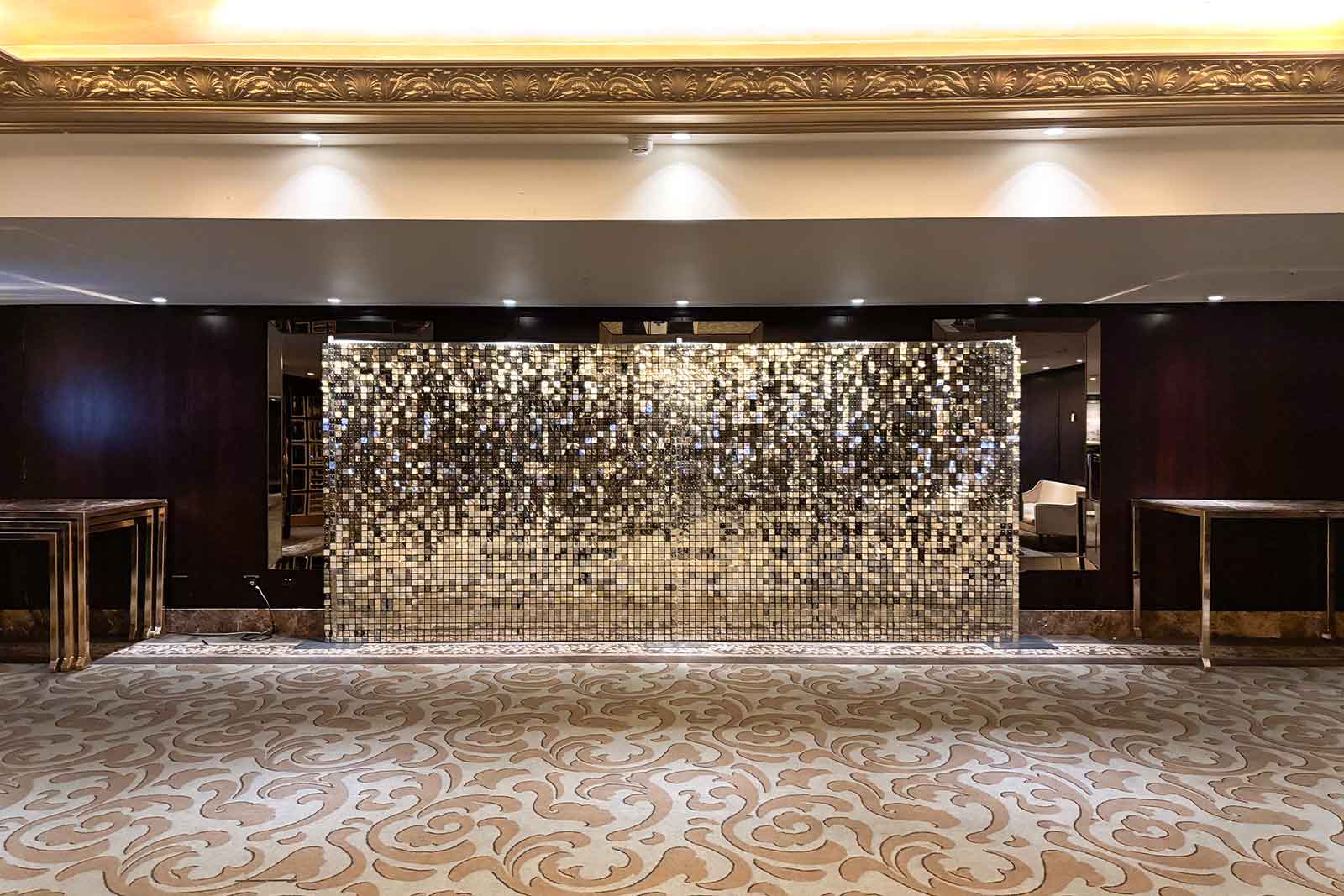 Large white gold shimmer wall backdrop for corporate or private events in Auckland