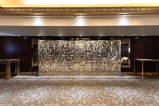 Large white gold shimmer wall backdrop for corporate, Christmas  or private events in Auckland