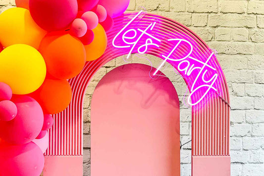 Let's Party neon sign hire for birthdays, celebrations, or event décor