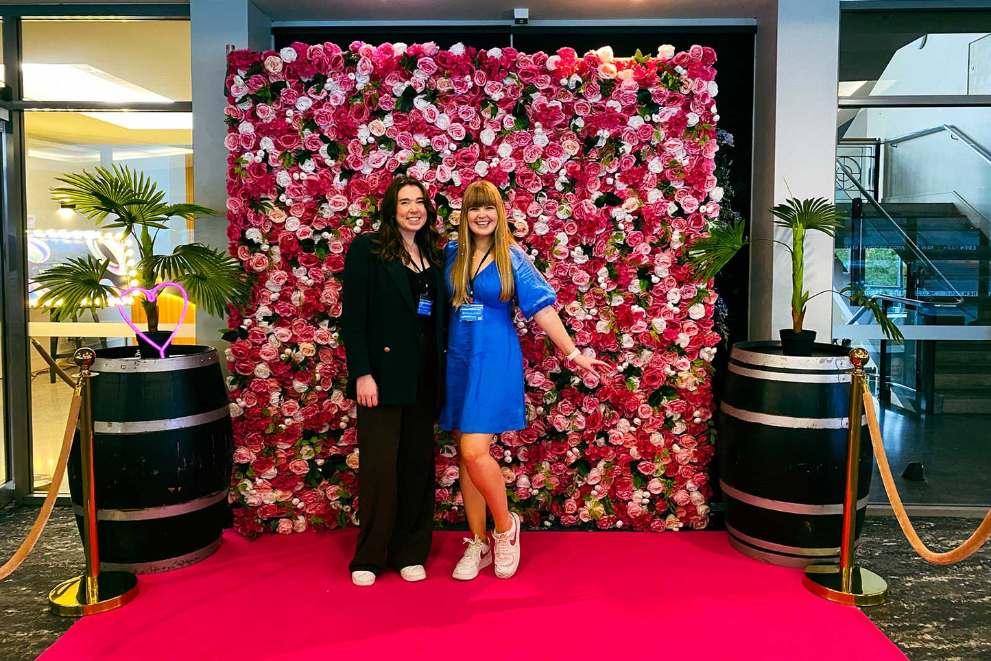 Luxury pink and white flower wall backdrop for weddings and receptions