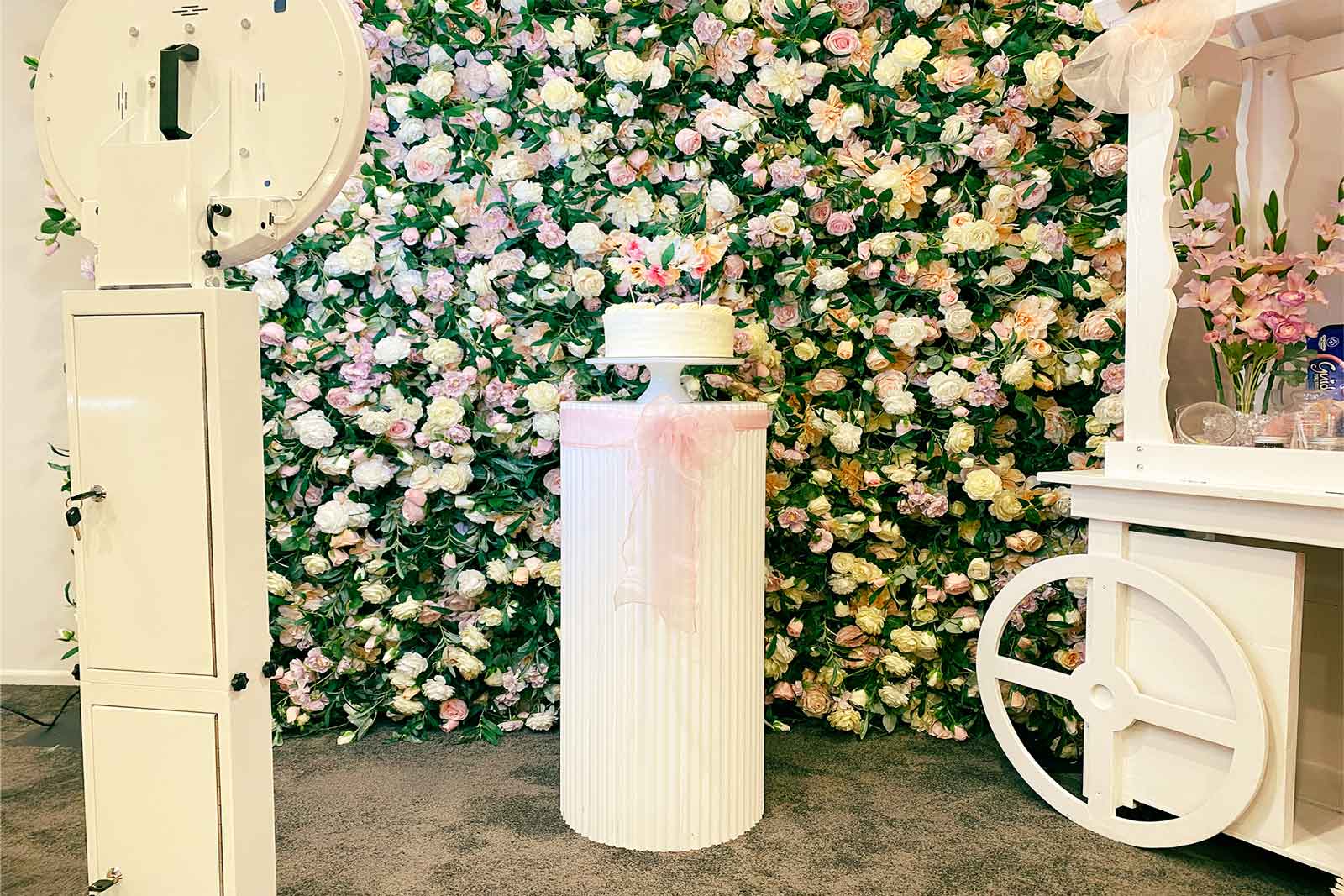 Luxury white ribbed plinth hire NZ for wedding and event styling