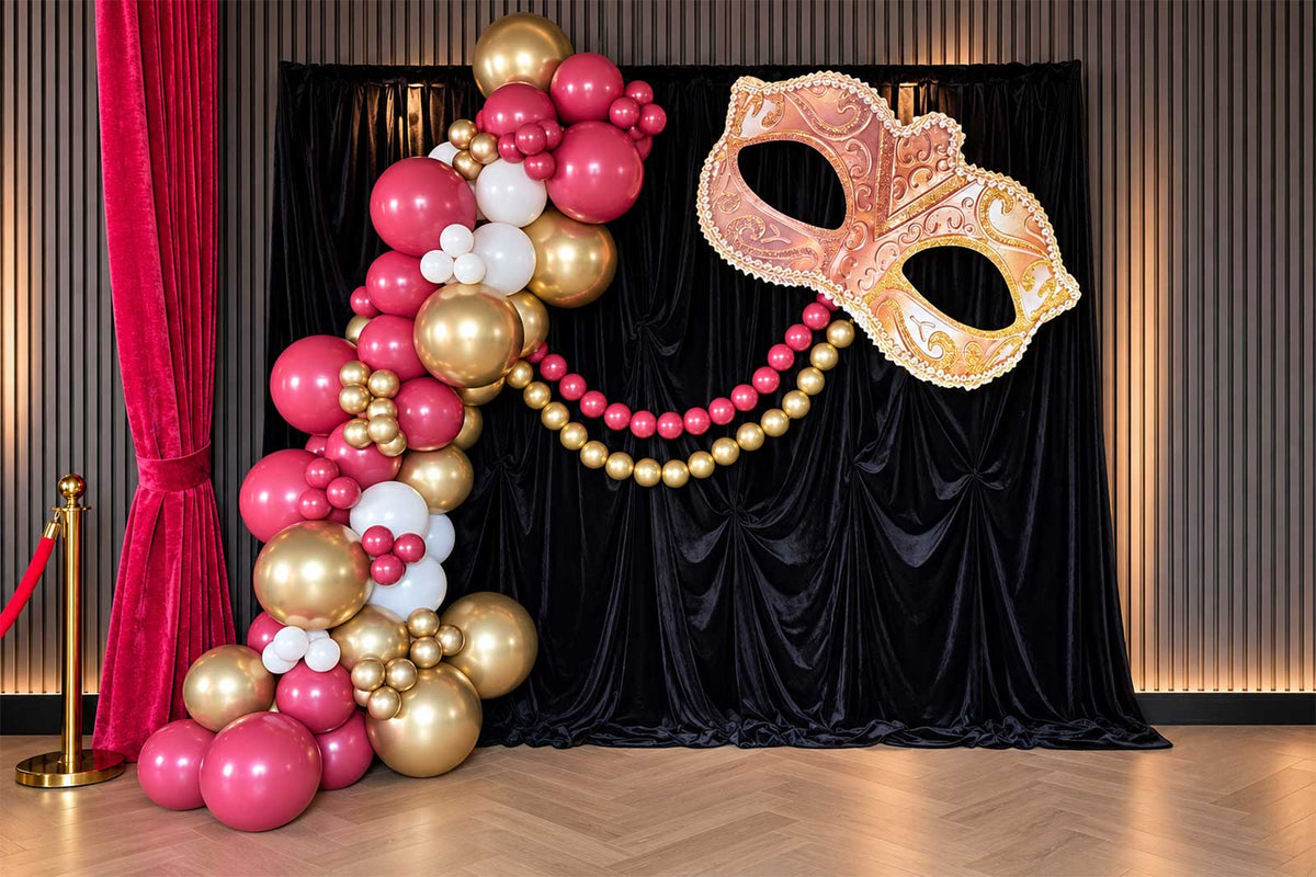 Masquerade Ball event hire package with elegant themed decorations for a sophisticated masquerade event