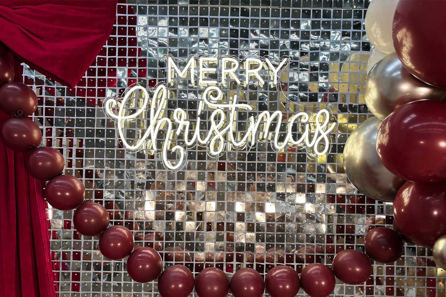 Merry Christmas neon sign hire for festive holiday parties and event décor