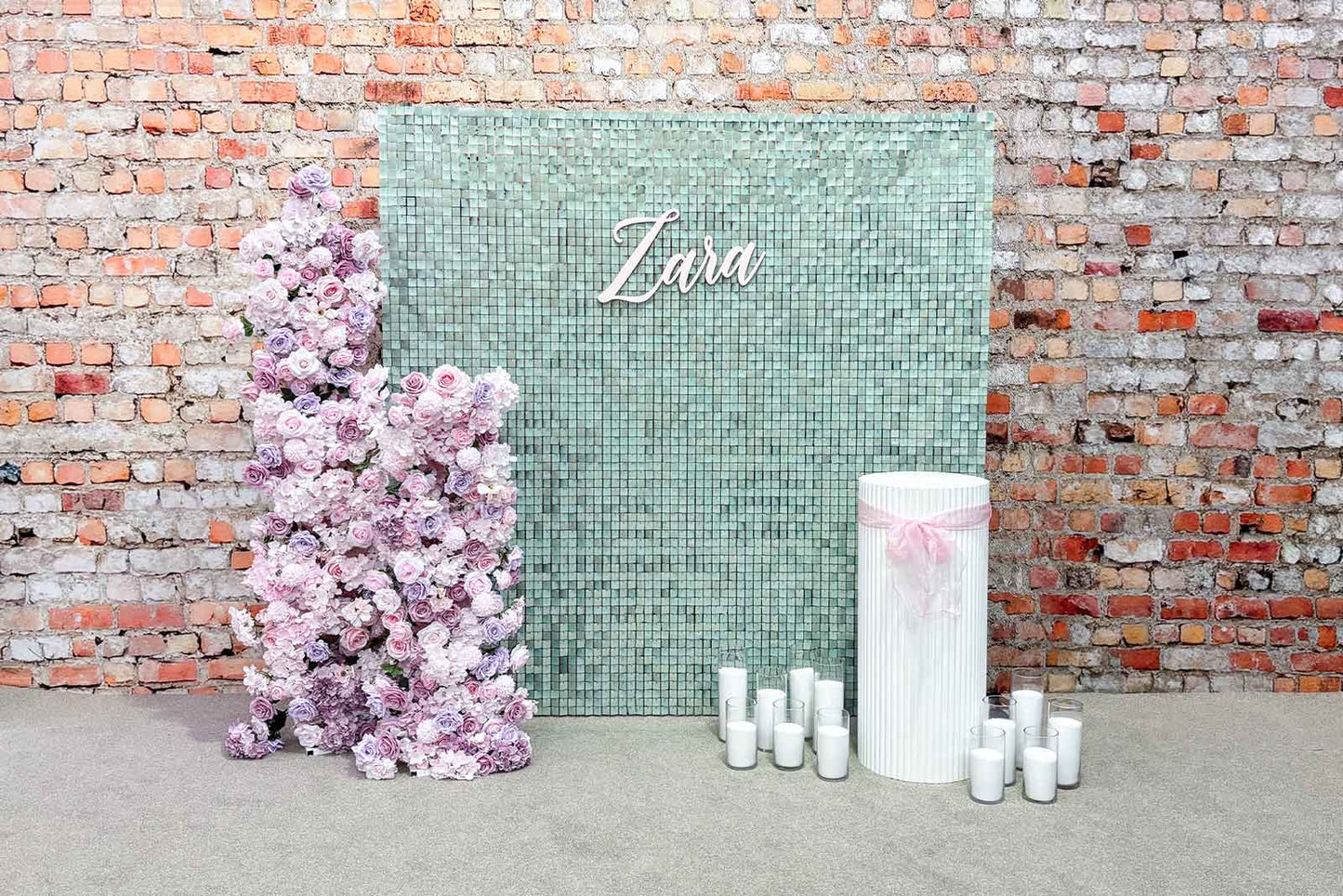 Mint green shimmer wall backdrop for corporate events, product launches, and professional photos