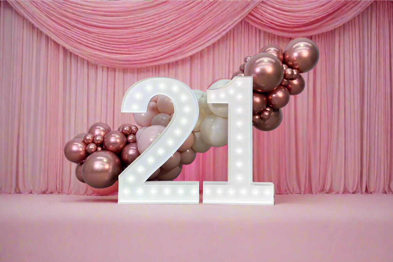Light up numbers and balloons for event celebration backdrop