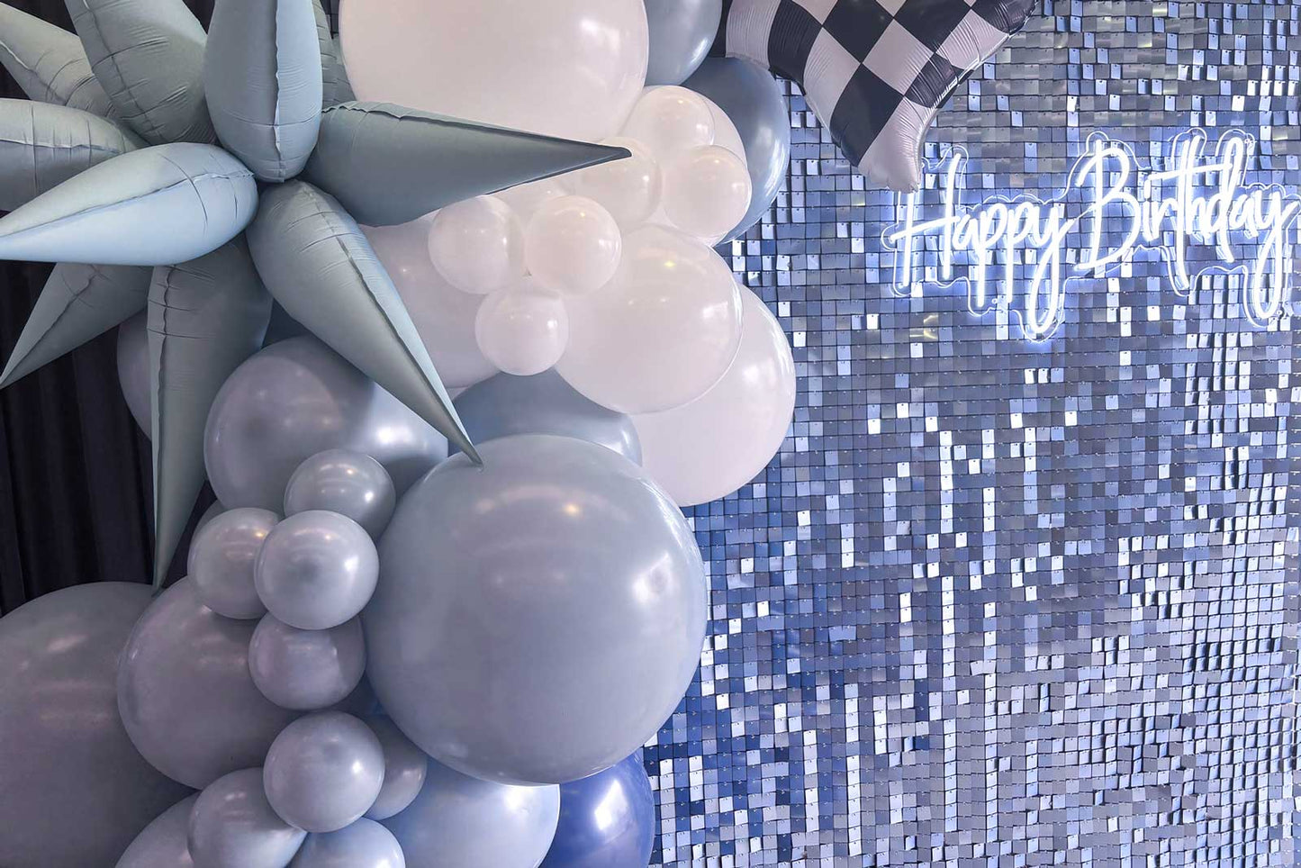 Pastel blue shimmer wall backdrop for stylish events, baby showers, and themed party décor