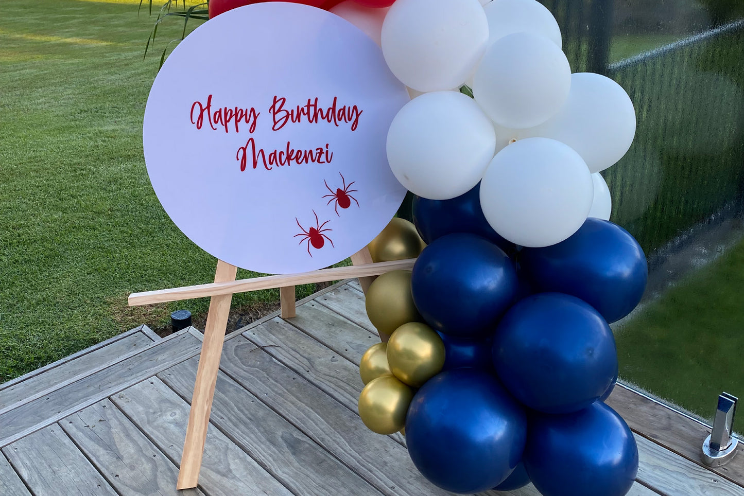 Personalized white acrylic disc with easel for celebrations and décor