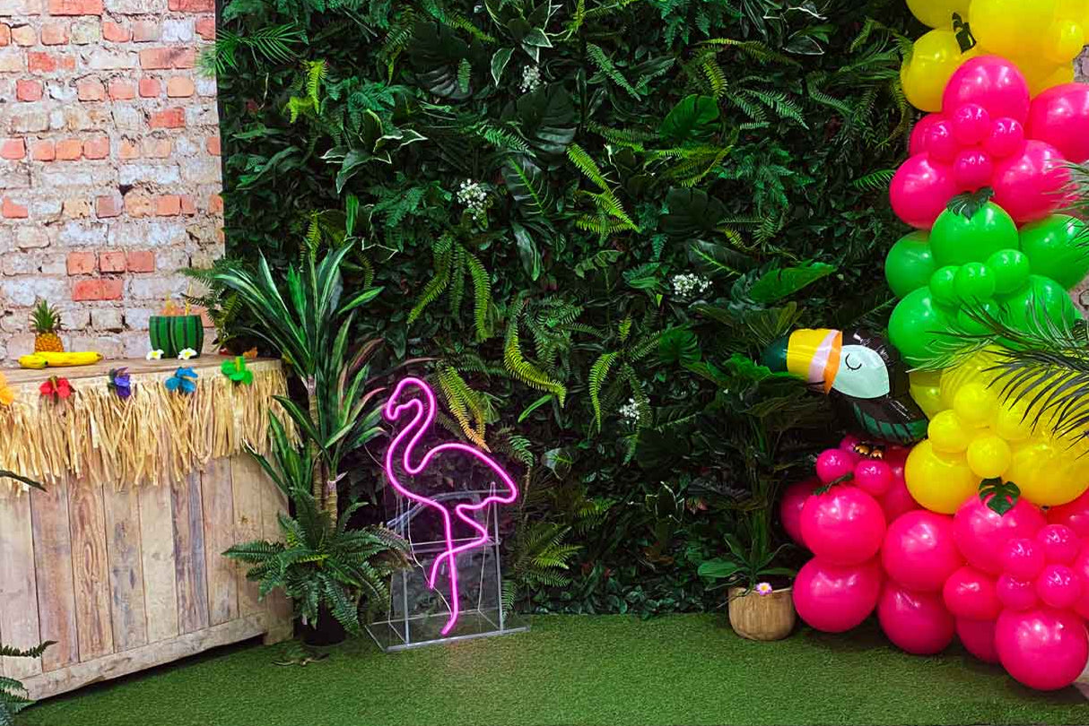 Pink Flamingo neon sign hire for parties, tropical events, or summer celebrations