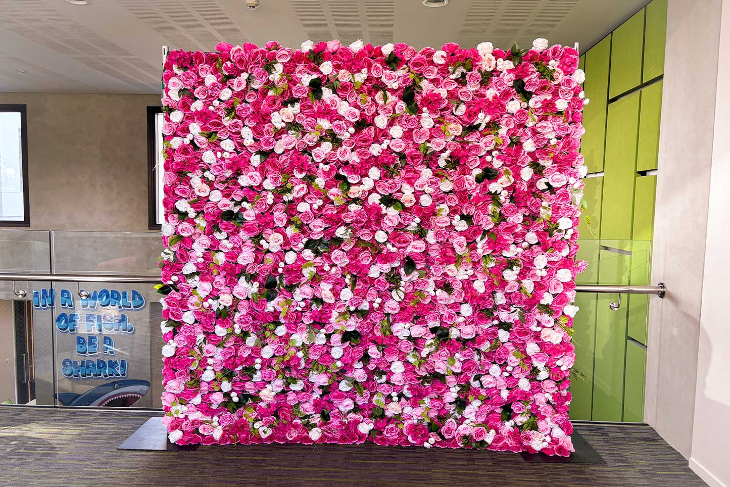 Pink and white flower wall backdrop suitable for weddings, birthdays, and corporate events
